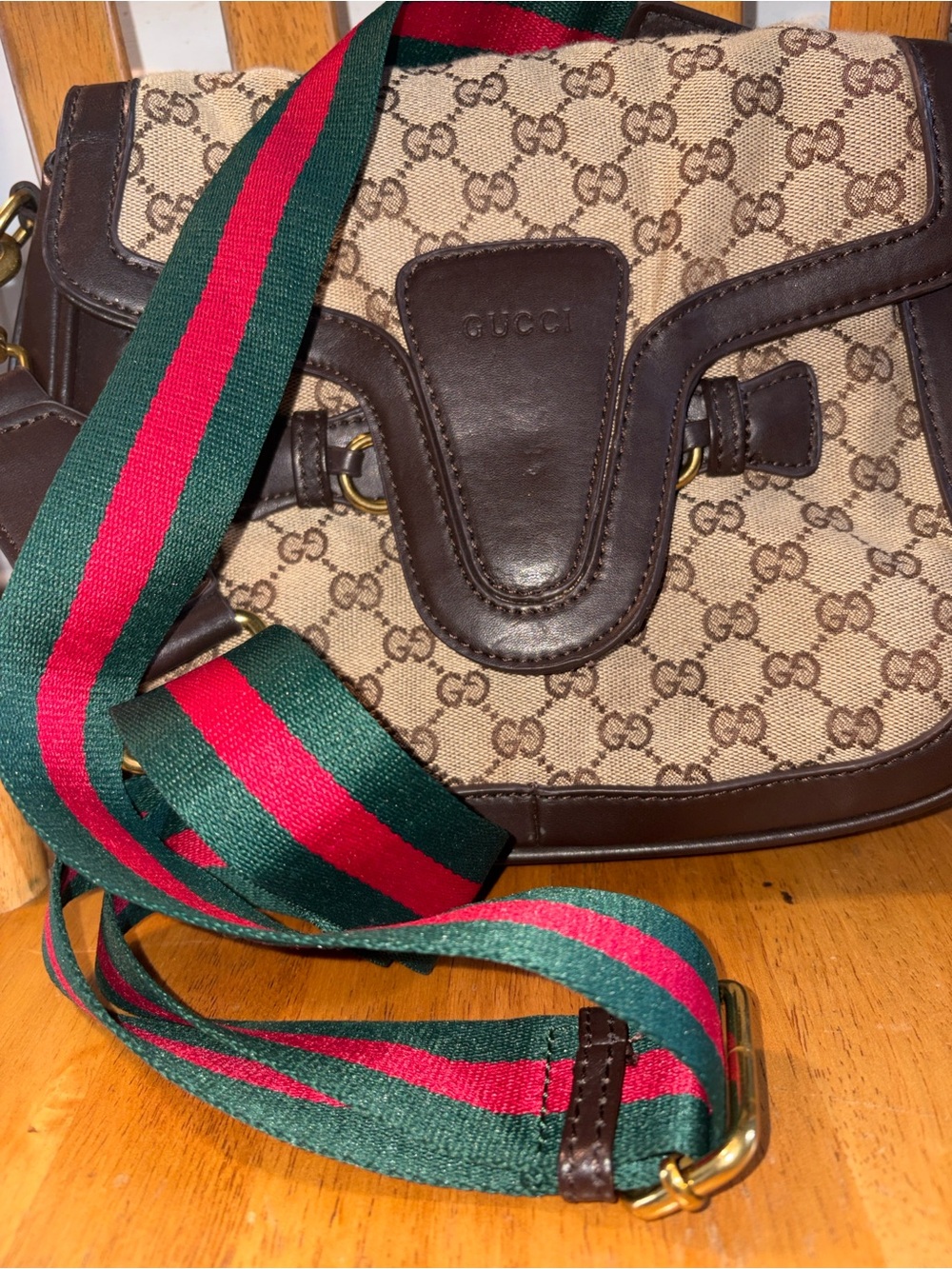 Brown GG Canvas Crossbody with Green and Red Web Strap